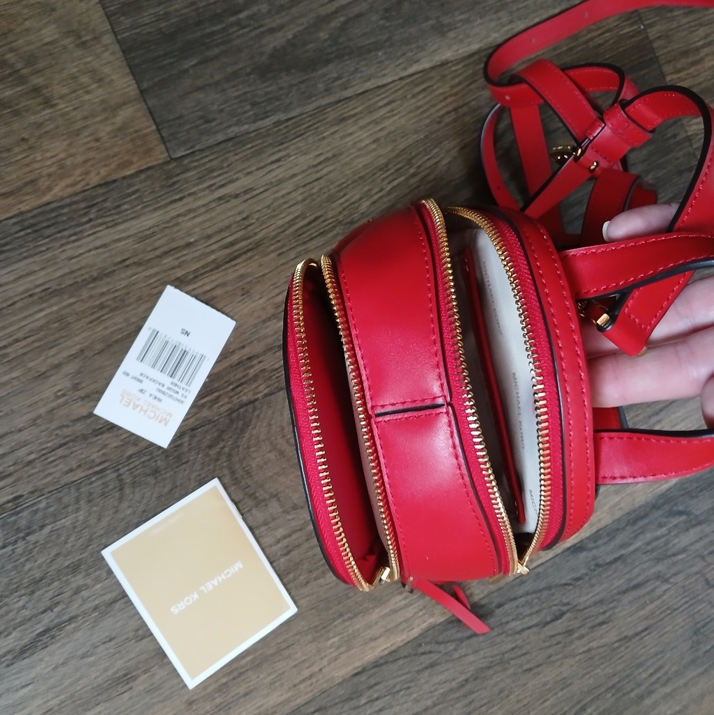 New Michael Kors Rhea Zip Mini Perforated Leather Backpack in Bright Red. - Picture 11 of 16
